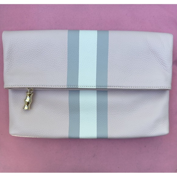 J. McLaughlin Handbags - J.McLaughlin Sienna Clutch Pink Leather Stripe Bag Bamboo‎ Zip New Without Tags